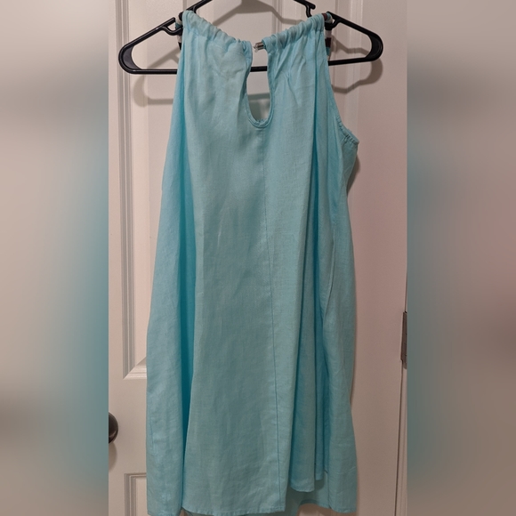 Light Blue Linen Dress with Beaded Necklace Collar - Picture 4 of 4